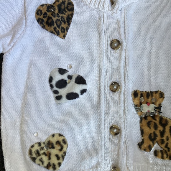 VNTG Kitty Cat w/Hearts Girls Cotton Button Up Cardigan Sweater Size 6 90's Y2K - Picture 4 of 9